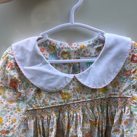 Shrimp & Grits Kids Floral Long Sleeve Smocked Top with Peter Pan Collar - Picture 2 of 5